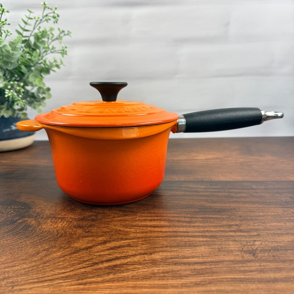 Le Creuset Flame Orange Enameled Cast Iron Saucepan #16 With Lid France